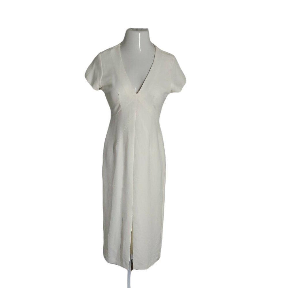 Mevisto Long Vintage Sheath Formal Dress ~ Ivory ~ Sz 6 ~ Short Sleeve ~ Lined